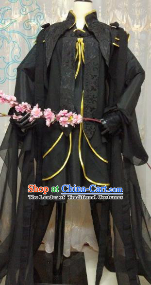 Chinese Ancient Princess Costume Cosplay Swordswoman Clothing Tang Dynasty Young Lady Black Hanfu Dress for Women