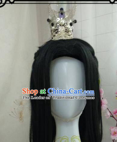 Chinese Traditional Handmade Hair Accessories and Wig Ancient Hairdo Crown Hairpins Complete Set for Men