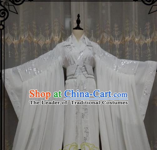 Chinese Ancient Fairy Costume Cosplay Swordswoman Clothing Knight Princess White Hanfu Dress for Women