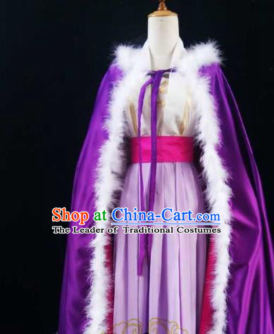 Chinese Ancient Costume Cosplay Swordswoman Clothing Female Knight Purple Hanfu Dress for Women