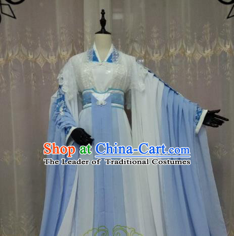 Chinese Ancient Princess Costume Cosplay Swordswoman Clothing Female Knight Blue Hanfu Dress for Women