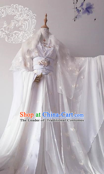 Chinese Ancient Costume Cosplay Imperial Concubine Clothing Tang Dynasty Princess Embroidered White Hanfu Dress for Women