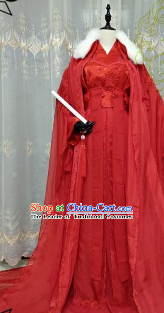 Chinese Ancient Wedding Bride Costume Cosplay Swordswoman Clothing Tang Dynasty Princess Hanfu Dress for Women