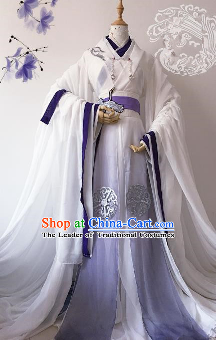 Chinese Ancient Crown Prince Costume Cosplay Nobility Childe Swordsman Embroidered Crane Clothing for Men