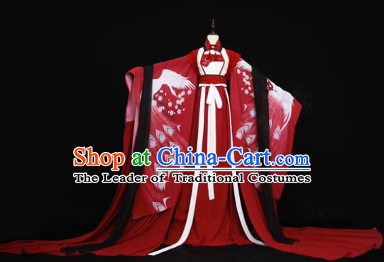 Chinese Ancient Cosplay Fairy Red Costume Han Dynasty Princess Embroidered Hanfu Dress for Women