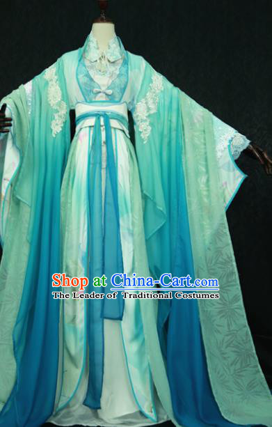 Chinese Ancient Cosplay Imperial Consort Green Costume Han Dynasty Queen Embroidered Hanfu Dress for Women