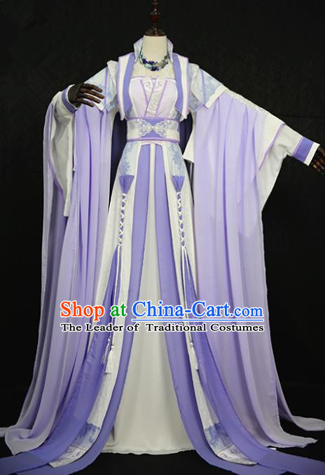 Chinese Ancient Cosplay Princess Costume Tang Dynasty Palace Lady Embroidered Purple Hanfu Dress for Women