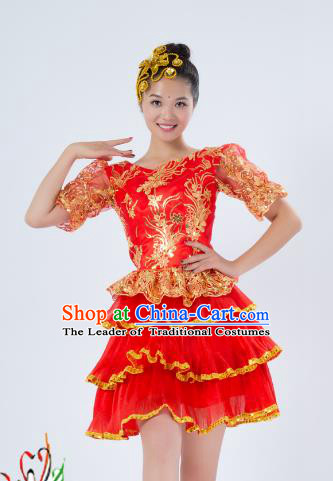 Top Grade Stage Performance Folk Dance Costume Opening Modern Dance Red Dress for Women