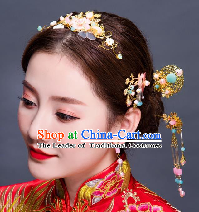 Chinese Traditional Handmade Hair Accessories Ancient Hairpins Xiuhe Suit Hair Clips Complete Set for Women