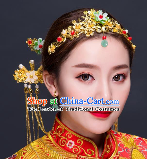 Chinese Traditional Handmade Hair Accessories Hair Comb Ancient Hairpins Xiuhe Suit Hair Clips Complete Set for Women