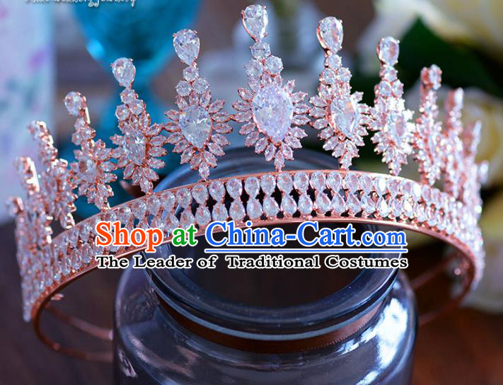 Baroque Style Hair Jewelry Accessories Bride Zircon Royal Crown Princess Crystal Hair Clasp for Women