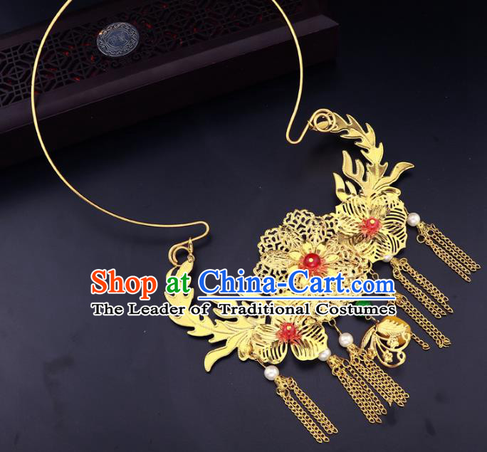 Traditional Chinese Jewelry Accessories Golden Flowers Necklace Ancient Hanfu Tassel Necklet for Women