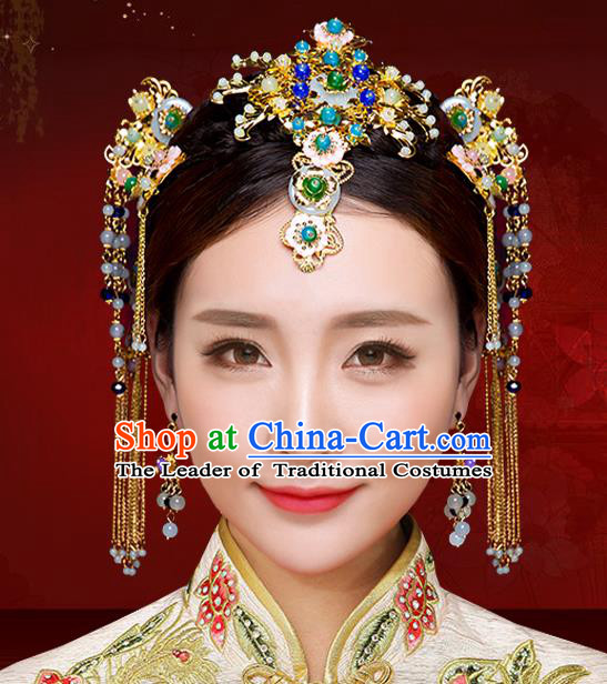 Chinese Traditional Xiuhe Suit Hair Accessories Ancient Bride Hairpins Hair Sticks Complete Set for Women