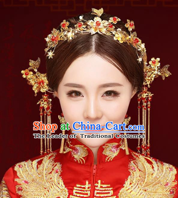 Chinese Traditional Xiuhe Suit Hair Accessories Complete Set Ancient Phoenix Coronet Hairpins for Women