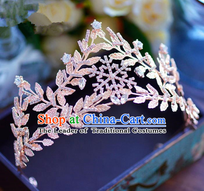 Baroque Style Hair Jewelry Accessories Bride Crystal Leaf Royal Crown Princess Imperial Crown for Women