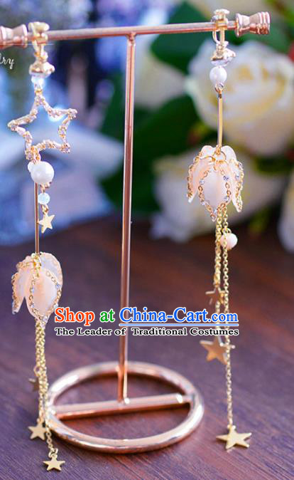 Chinese Handmade Jewelry Accessories Crystal Flowers Eardrop Ancient Hanfu Tassel Earrings for Women