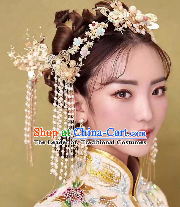 Chinese Ancient Handmade Palace Hair Accessories Beads Tassel Hair Clips Traditional Hairpins Complete Set for Women