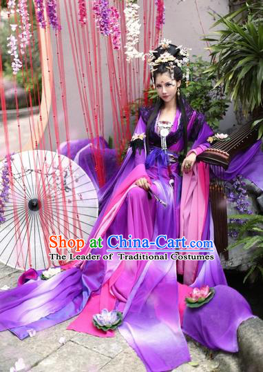Chinese Ancient Cosplay Fairy Purple Hanfu Dress Tang Dynasty Imperial Concubine Costumes for Women