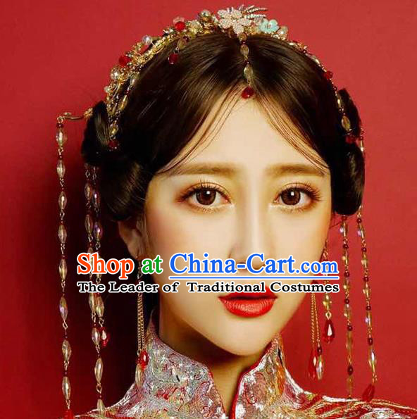 Ancient Chinese Handmade Traditional Hair Accessories Hairpins Phoenix Coronet Complete Set for Women