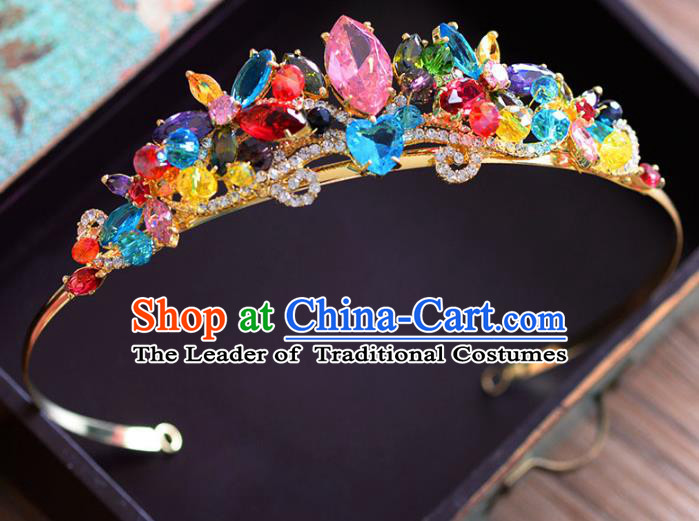Top Grade Handmade Hair Accessories Baroque Colorful Crystal Royal Crown Headwear for Women