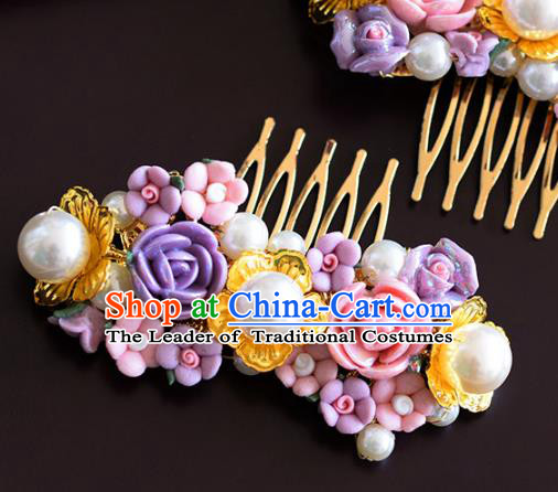 Handmade Wedding Hair Accessories Purple Flowers Hair Comb for Women