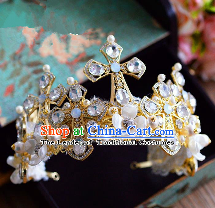 Top Grade Handmade Hair Accessories Baroque Queen Crystal Royal Crown Headwear for Women