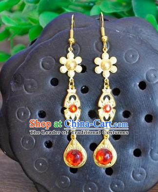 Top Grade Chinese Handmade Wedding Accessories Golden Eardrop Hanfu Palace Earrings for Women