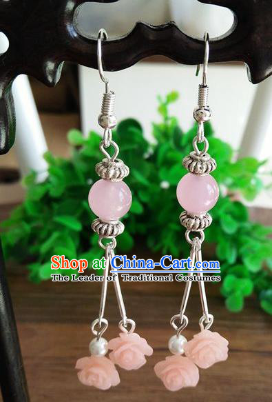 Top Grade Chinese Handmade Accessories Eardrop Wedding Hanfu Pink Beads Earrings for Women