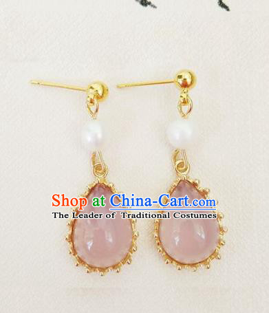 Top Grade Chinese Handmade Accessories Hanfu Eardrop Pink Jade Earrings for Women