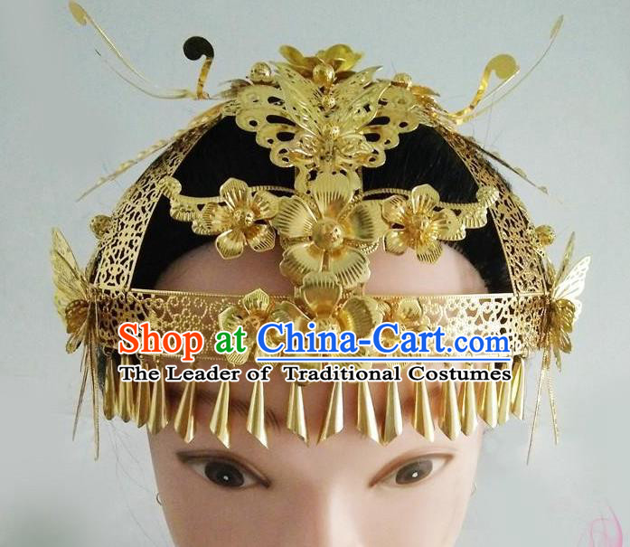 Ancient Chinese Handmade Golden Phoenix Coronet Hair Accessories Classical Palace Queen Hairpins Headwear for Women
