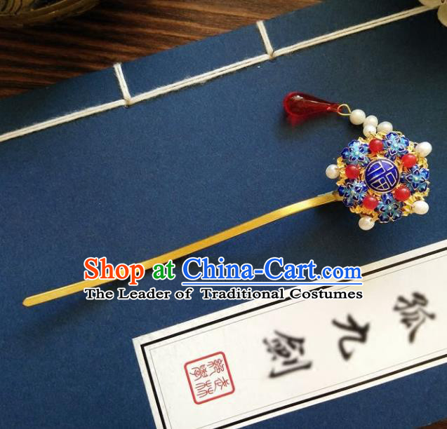 Chinese Ancient Hair Accessories Hanfu Hairpins Handmade Cloisonne Hair Clip for Women