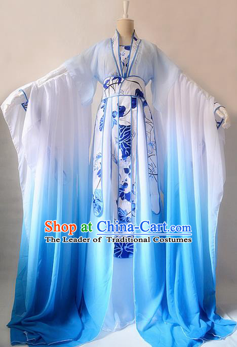 Chinese Ancient Cosplay Palace Princess Costume Jin Dynasty Swordswoman Blue Hanfu Dress for Women