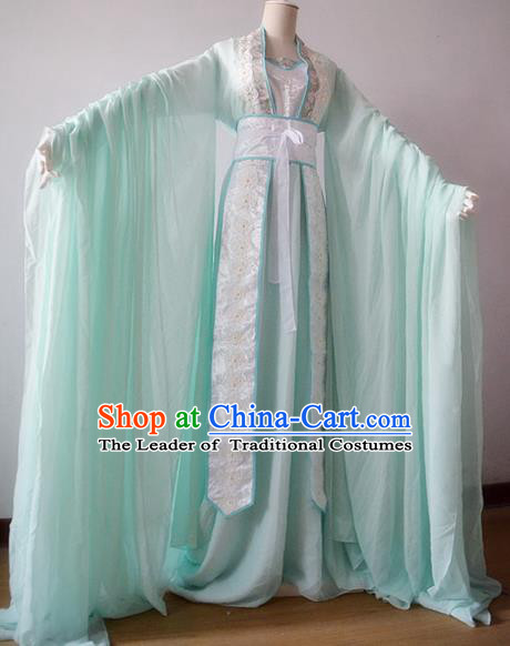 Chinese Ancient Cosplay Palace Princess Costume Tang Dynasty Swordswoman Green Hanfu Dress for Women