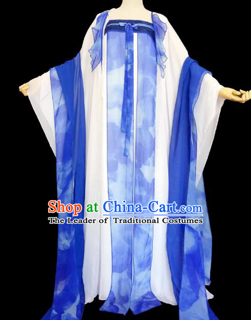 Chinese Ancient Cosplay Palace Lady Costume Traditional Tang Dynasty Princess Blue Hanfu Dress for Women