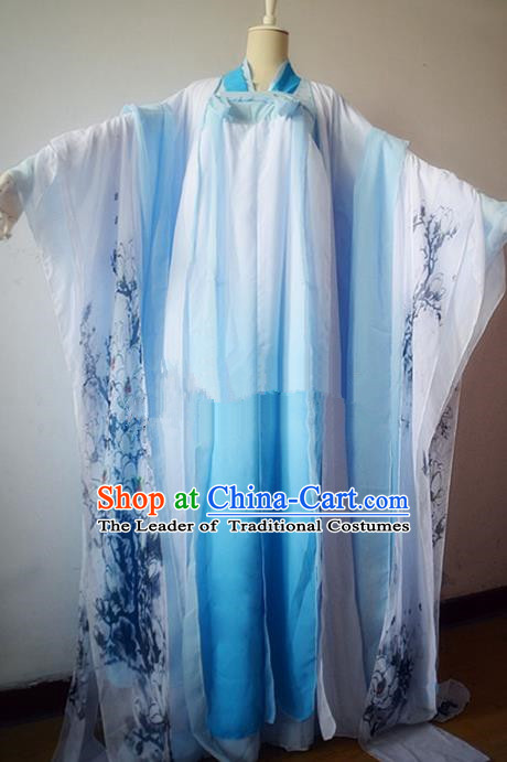 Chinese Ancient Cosplay Court Maid Costume Traditional Tang Dynasty Princess Blue Hanfu Dress for Women