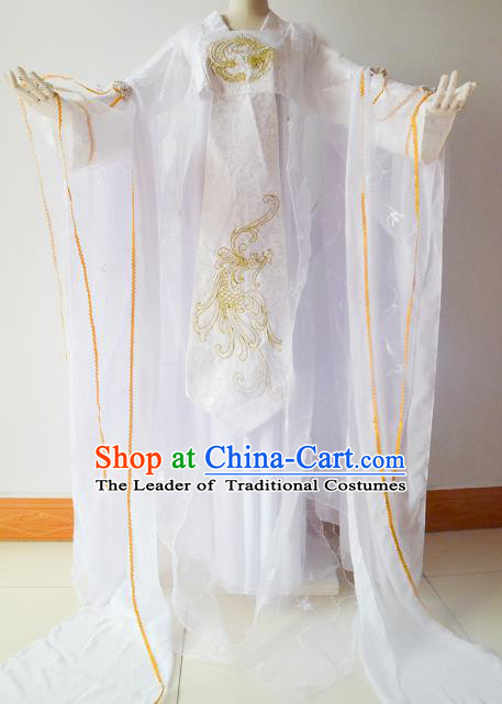 Chinese Traditional Han Dynasty White Hanfu Dress Ancient Princess Embroidered Costume for Women