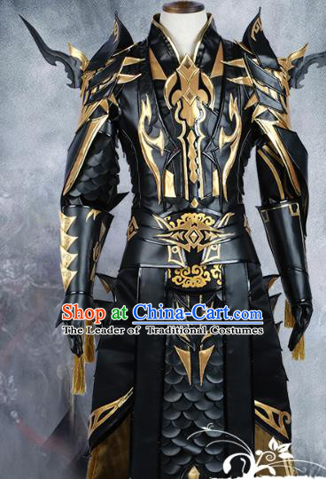 Chinese Ancient Cosplay Knight-errant Black Costume Nobility Childe Swordsman Body Armour Clothing for Men