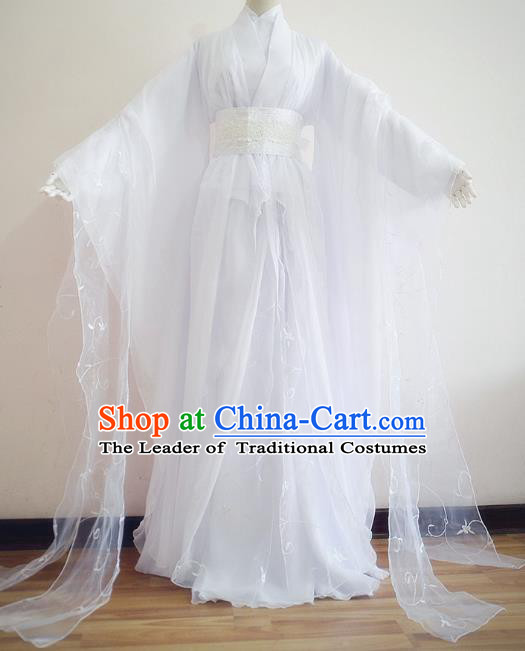 Chinese Ancient Cosplay Princess White Hanfu Dress Traditional Fairy Embroidered Costume for Women