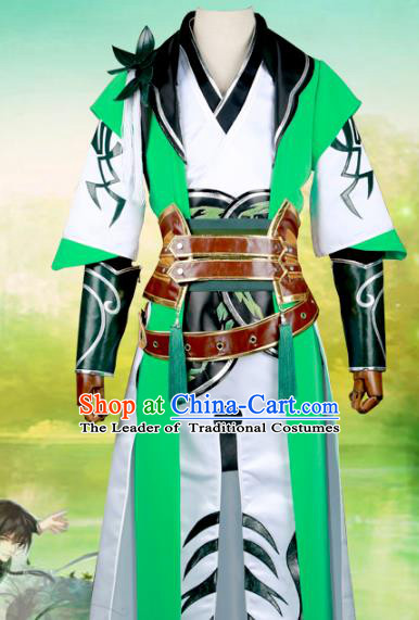 Chinese Ancient Nobility Childe Green Costume Cosplay Swordsman Clothing for Men