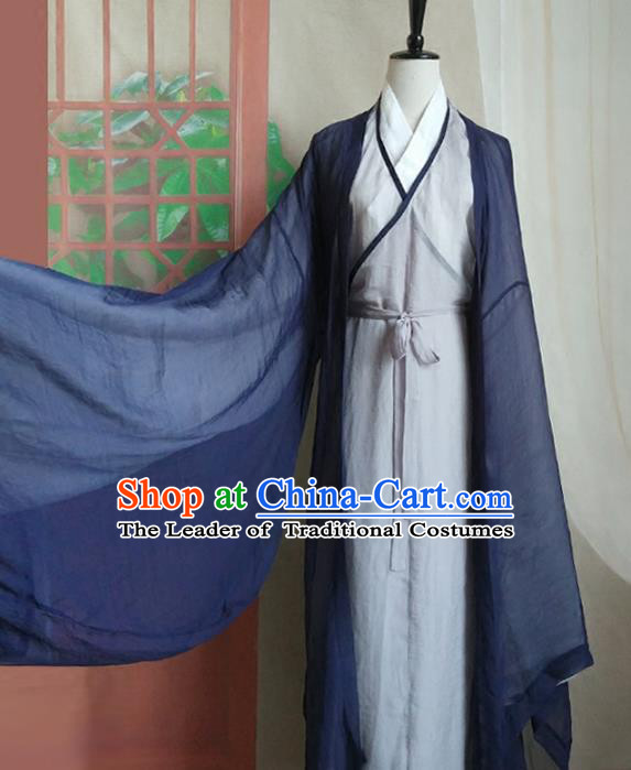 Chinese Traditional Ancient Taoist Nun Hanfu Dress Jin Dynasty Swordswoman Costumes for Women