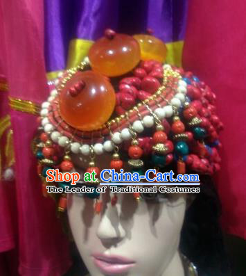 Chinese Zang Nationality Handmade Hair Accessories Tibetan Minority Wedding Headwear for Women