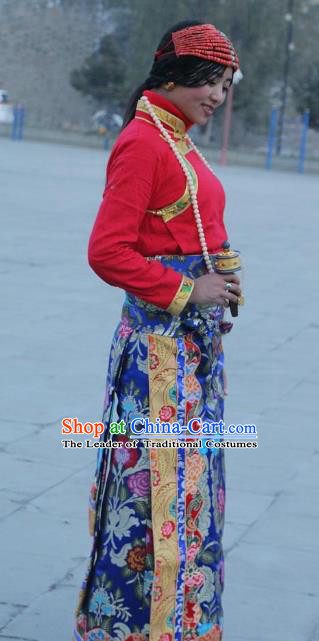 Traditional Chinese Zang Nationality Dance Costume China Tibetan Minority Enthic Clothing