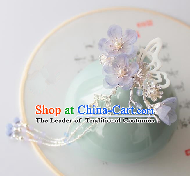 Chinese Ancient Handmade Palace Lilac Flowers Hair Clip Hair Accessories Hanfu Shell Butterfly Hairpins for Women