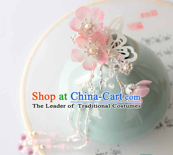 Chinese Ancient Handmade Palace Pink Flowers Hair Clip Hair Accessories Hanfu Shell Butterfly Hairpins for Women