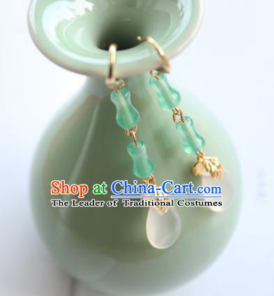 Chinese Ancient Handmade Green Bamboo Earrings Accessories Hanfu Eardrop for Women