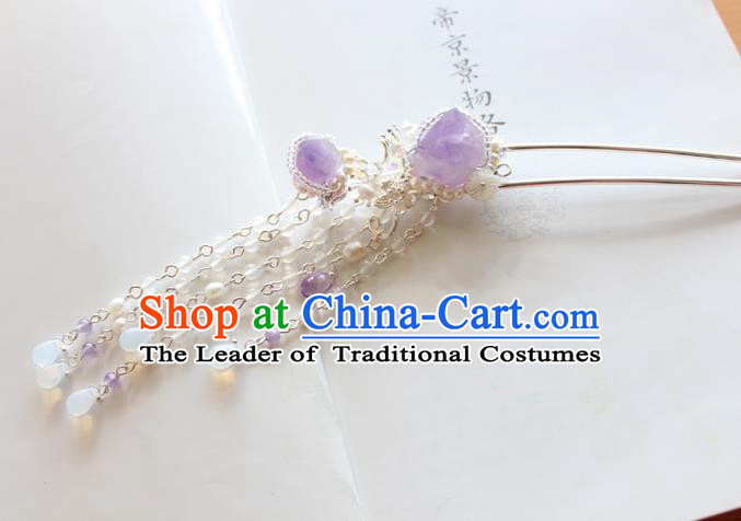 Chinese Ancient Handmade Palace Purple Crystal Hair Clip Hair Accessories Hanfu Hairpins for Women