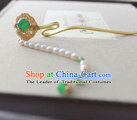 Chinese Ancient Handmade Green Ruyi Hair Clip Hair Accessories Hanfu Hairpins for Women