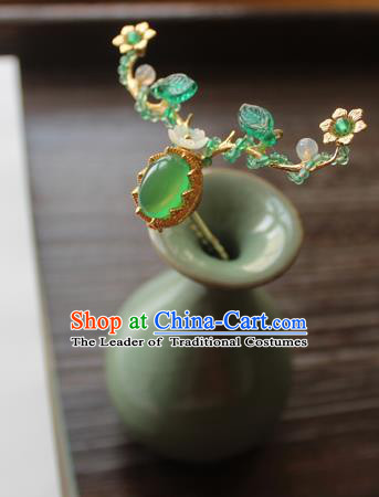 Chinese Ancient Handmade Green Hair Clip Hair Accessories Hanfu Hairpins for Women