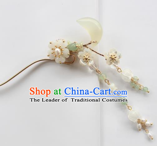Chinese Ancient Handmade Hair Clip Hair Accessories Hanfu Moon Tassel Hairpins for Women