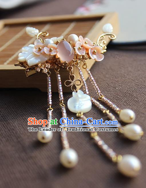 Chinese Ancient Handmade Pearls Tassel Hair Claw Classical Hair Accessories Hanfu Hairpins for Women